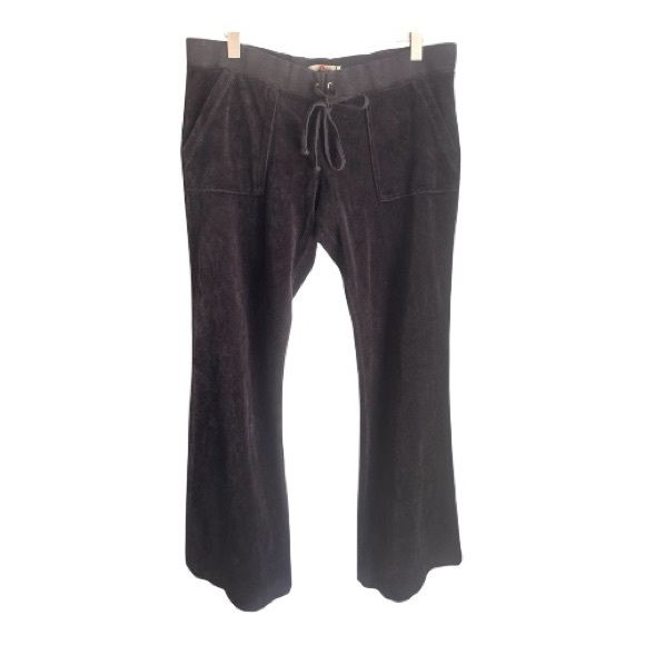 Vintage Y2K Juicy Couture OG black velour track pants snap back pockets Size med - Picture 2 of 9